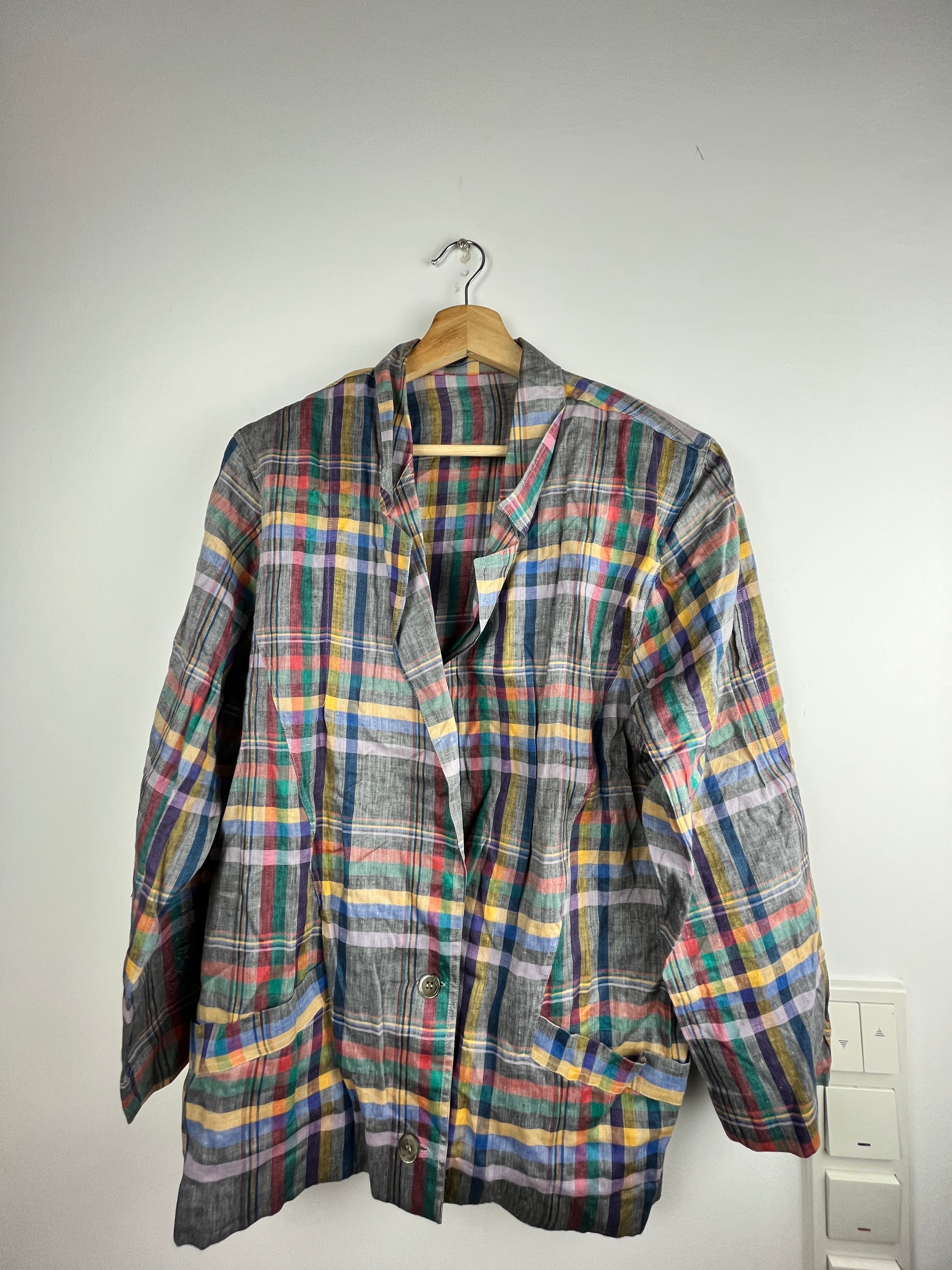 Vintage 100% Linen Madras Plaid Blazer — Size M
