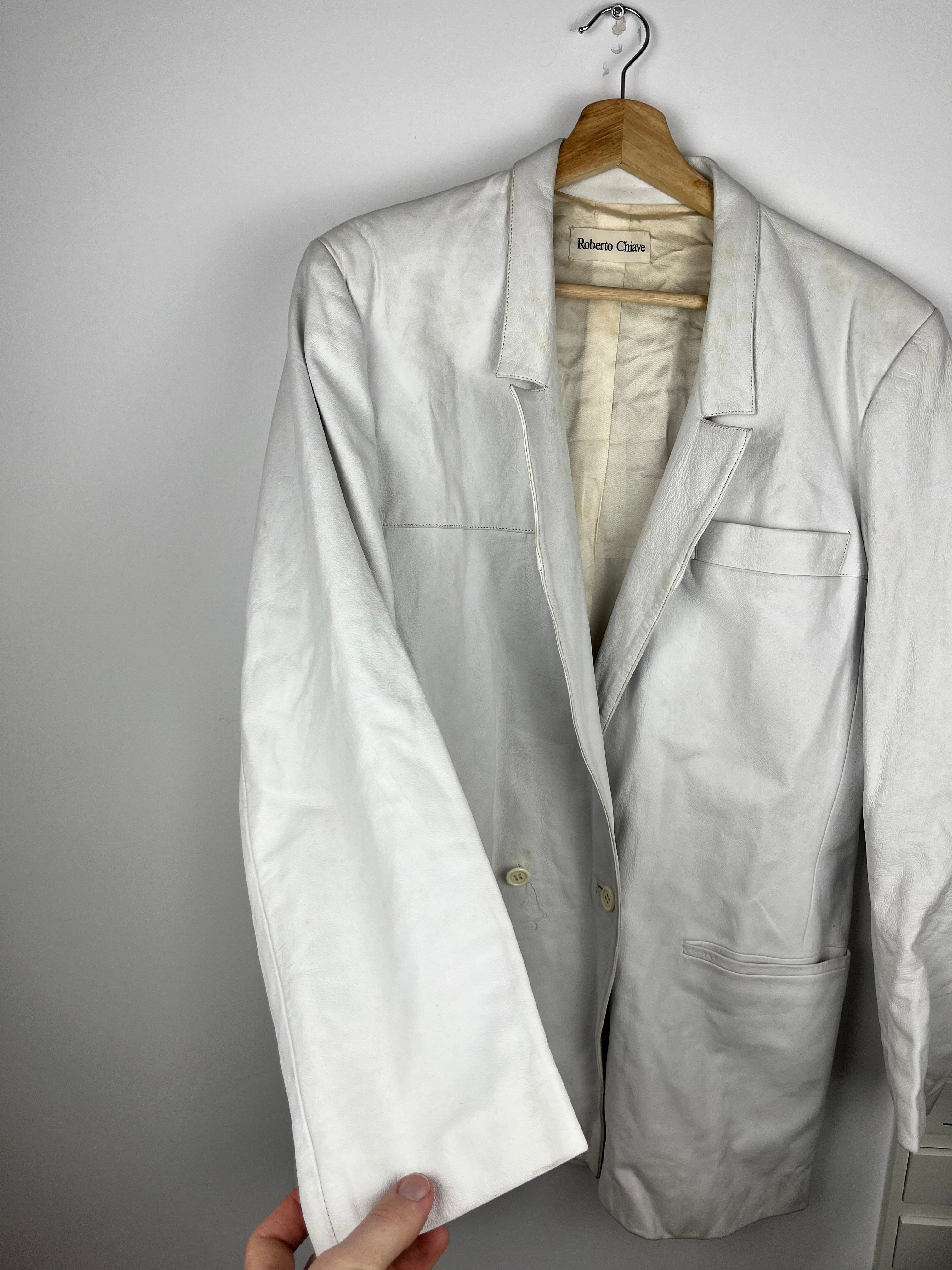 Roberto Chiave Vintage White Leather Blazer – Size M