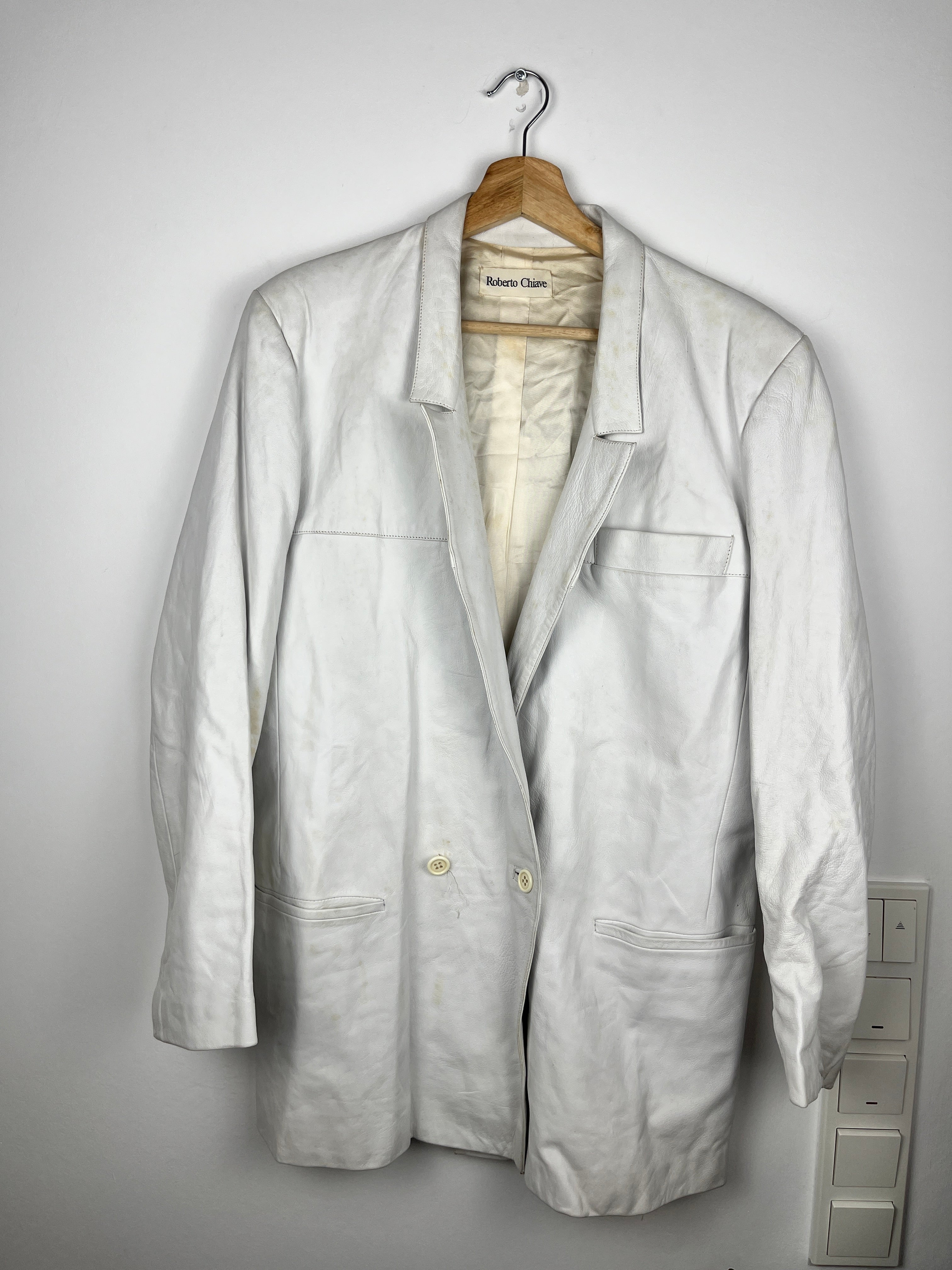 Roberto Chiave Vintage White Leather Blazer – Size M