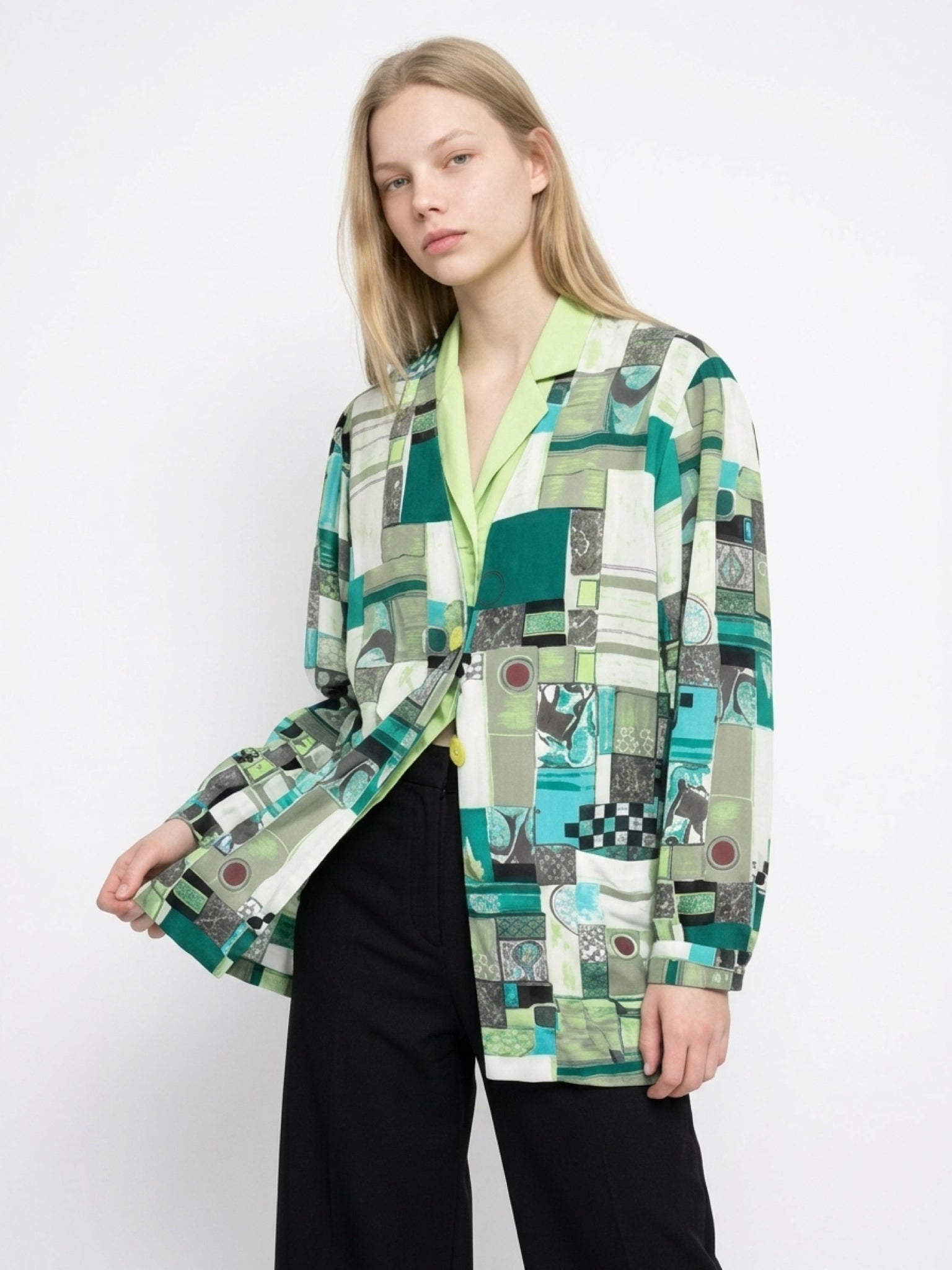 Vintage Dé Belle Couture Green Print Jacket – Size M