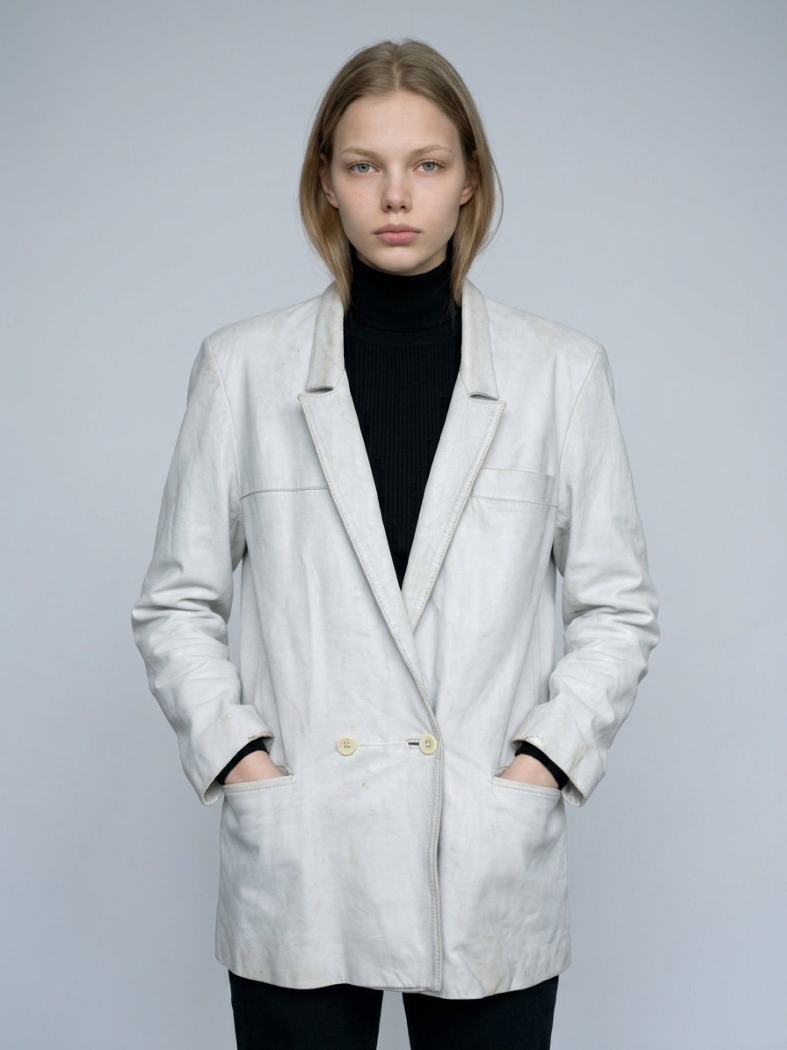 Roberto Chiave Vintage White Leather Blazer – Size M