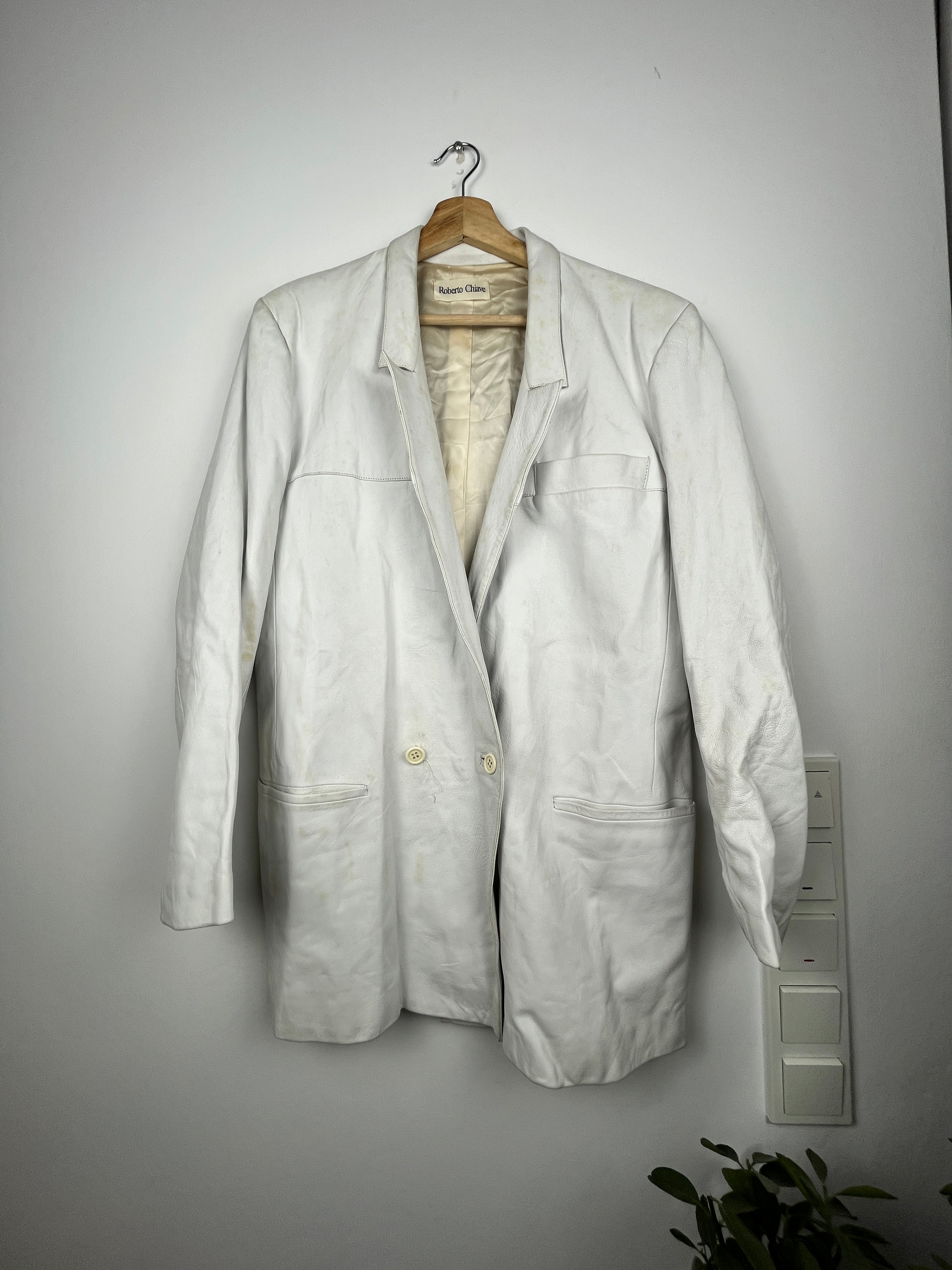 Roberto Chiave Vintage White Leather Blazer – Size M