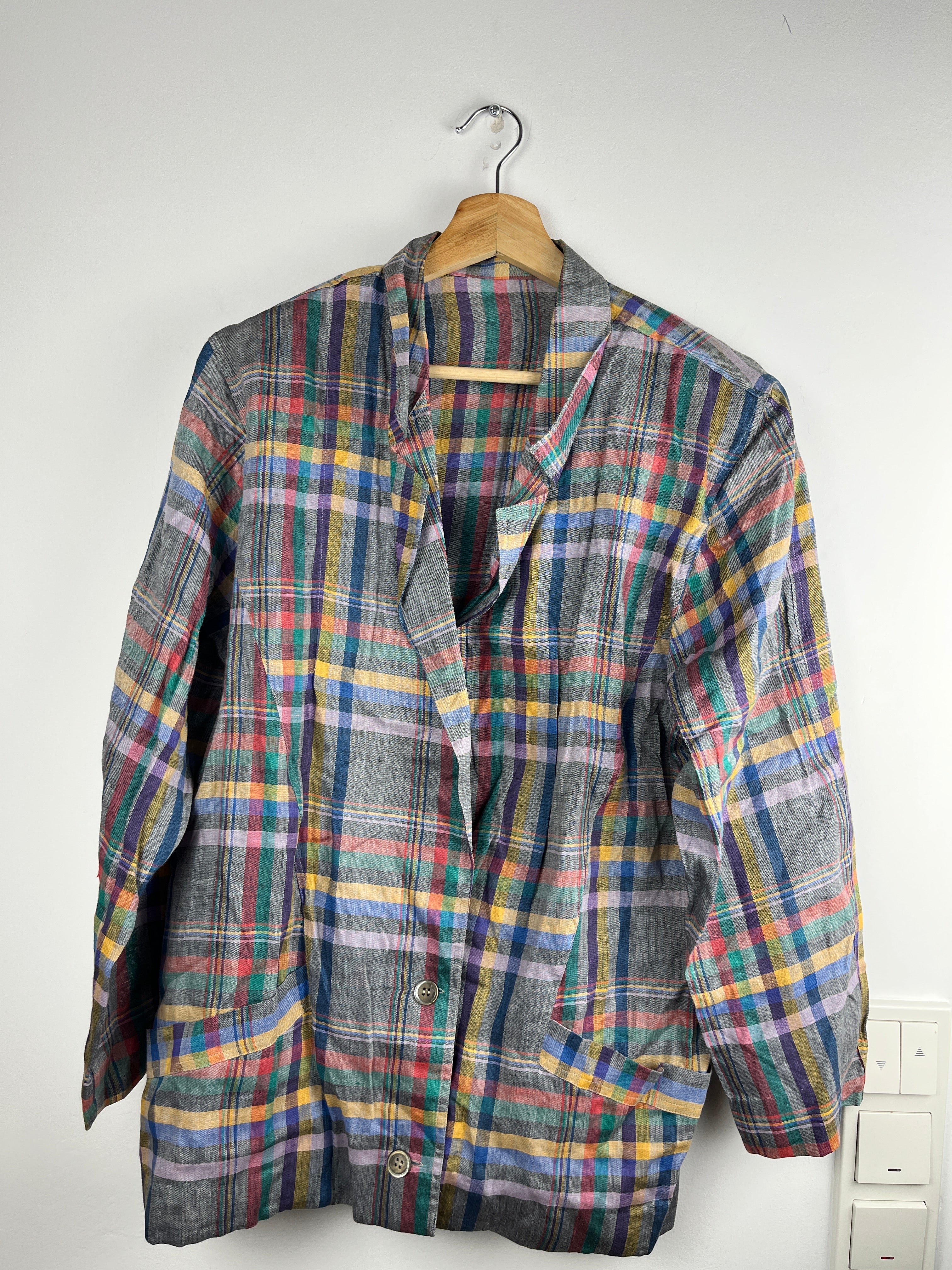 Vintage 100% Linen Madras Plaid Blazer — Size M
