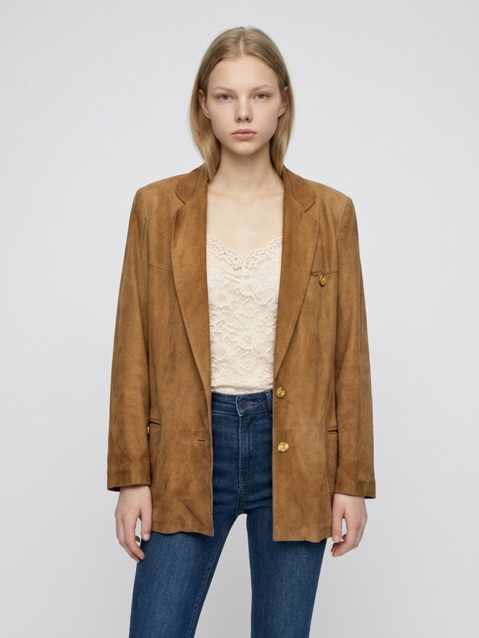 Suede Leather Vintage Blazer — Size M