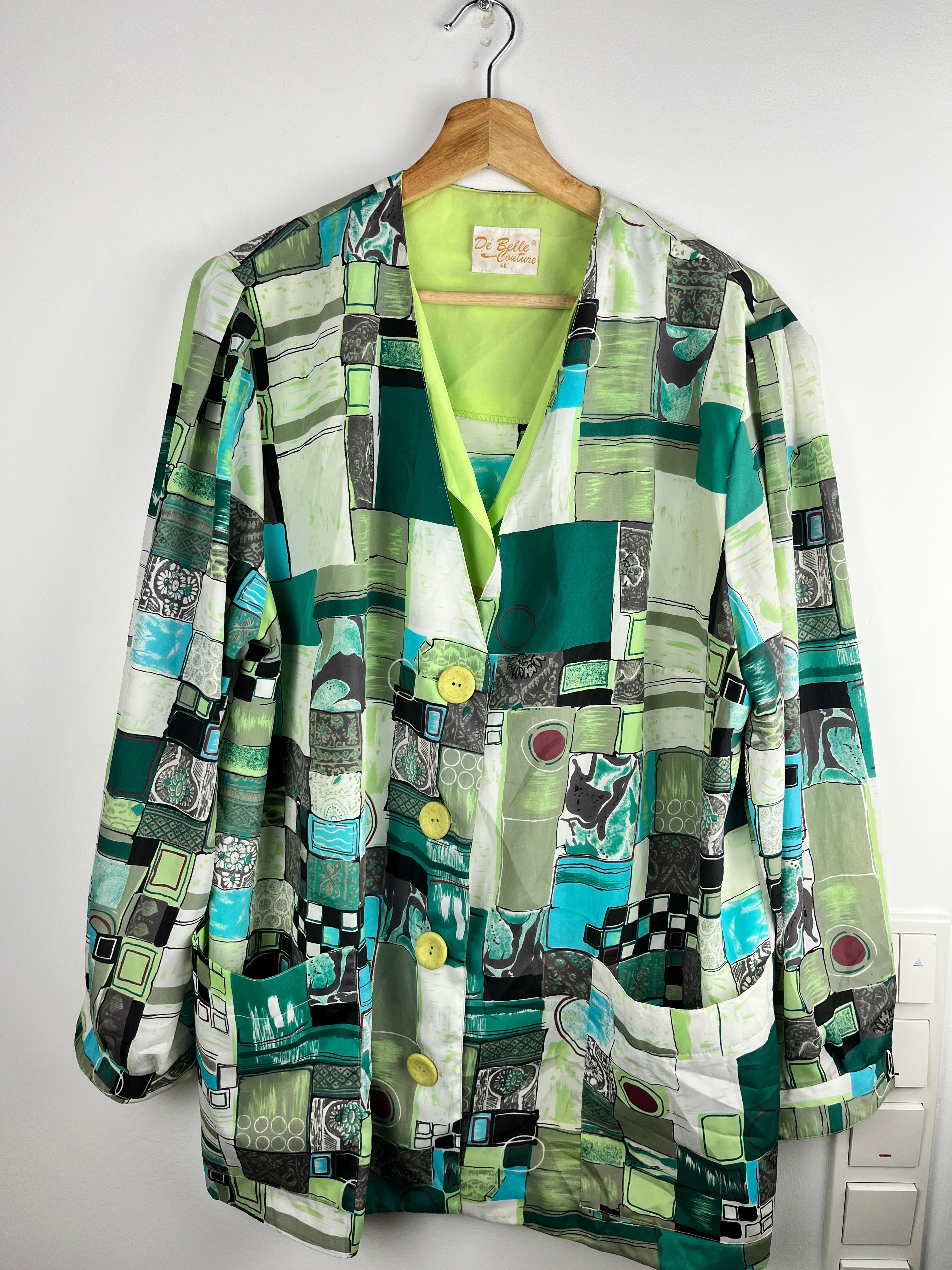 Vintage Dé Belle Couture Green Print Jacket – Size M