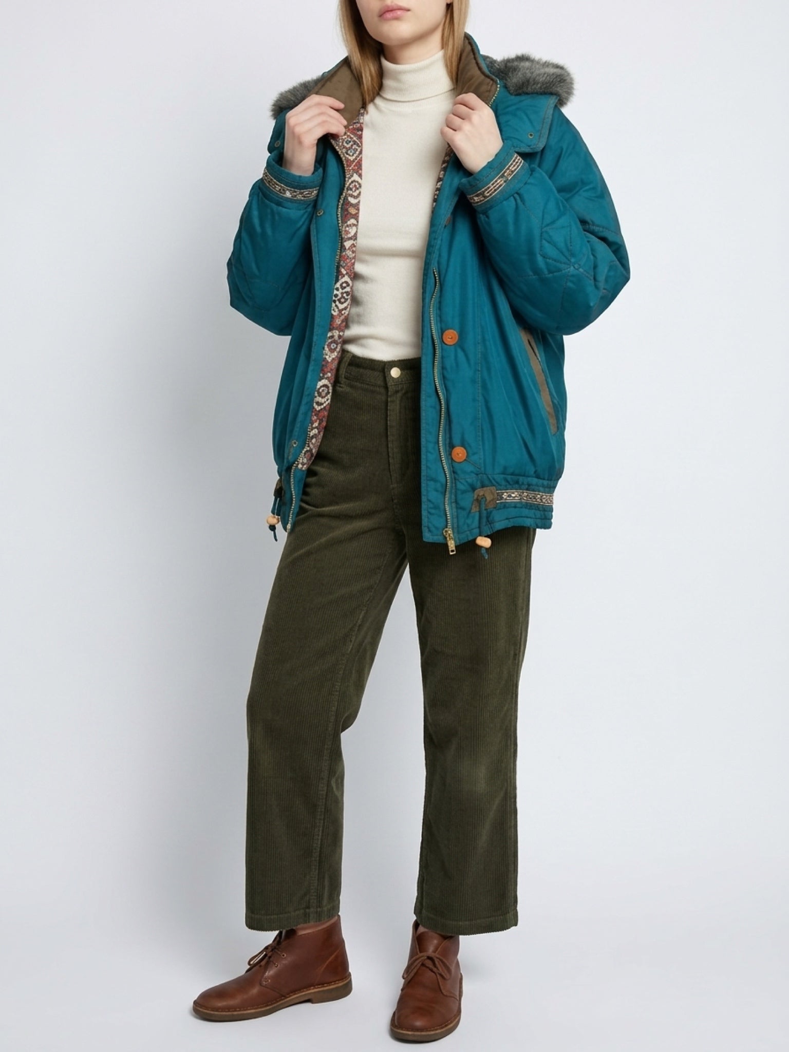 Vintage Teal Parka Jacket — Size M