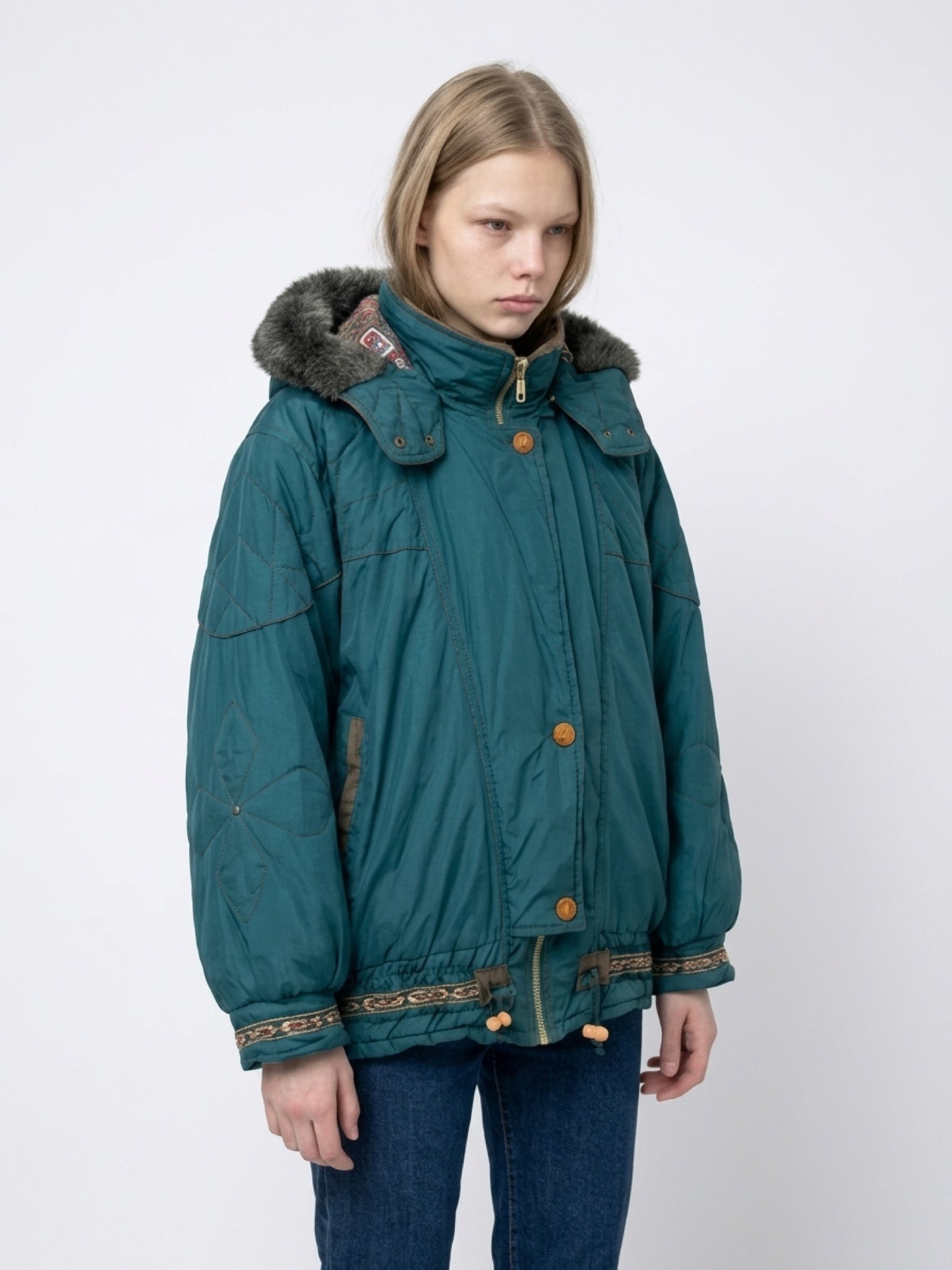 Vintage Teal Parka Jacket — Size M